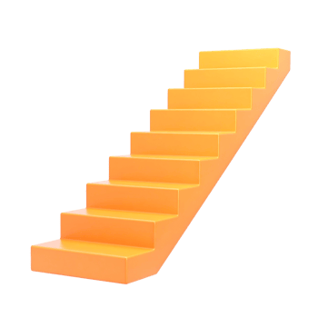 Bright orange staircase leading upwards, 3D render on transparent background png