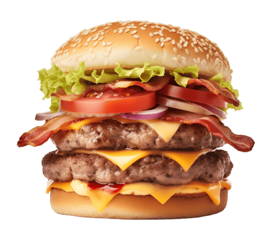 Overload Bacon Double Patty Cheeseburger Isolated on Transparent Background png