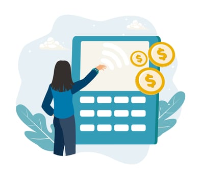 Person interacting with a financial calculator vector