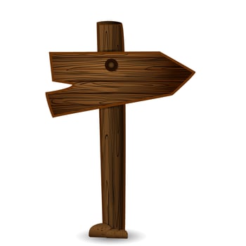 Cartoon style wooden signpost, curved and aged, set into the ground. vector