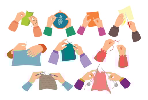 Hands demonstrating various crafting techniques vector