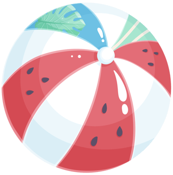 Colorful beach ball with watermelon and tropical design png