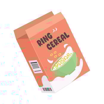 Ring cereal illustration. Vanilla cereal. Cereal box. Cereal cardboard. Cardboard mockup. Breakfast snack. vector