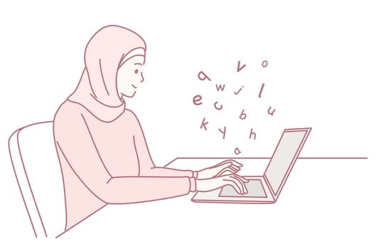 Woman typing on a laptop vector