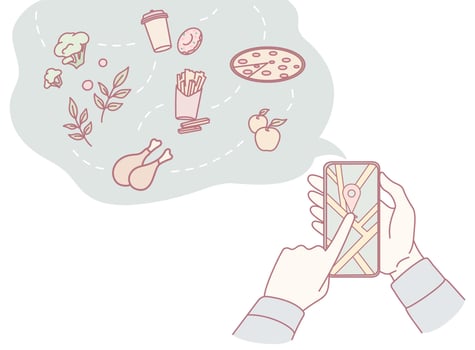 Person using phone for food choices vector