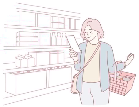Woman shopping with a list in store vector