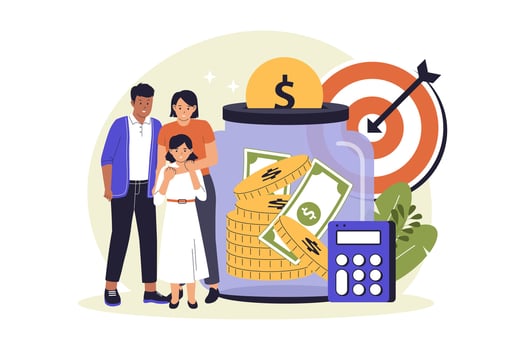 Family saving money and budgeting vector
