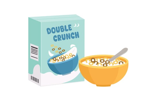 Bowl of Double Crunch cereal with packaging vector