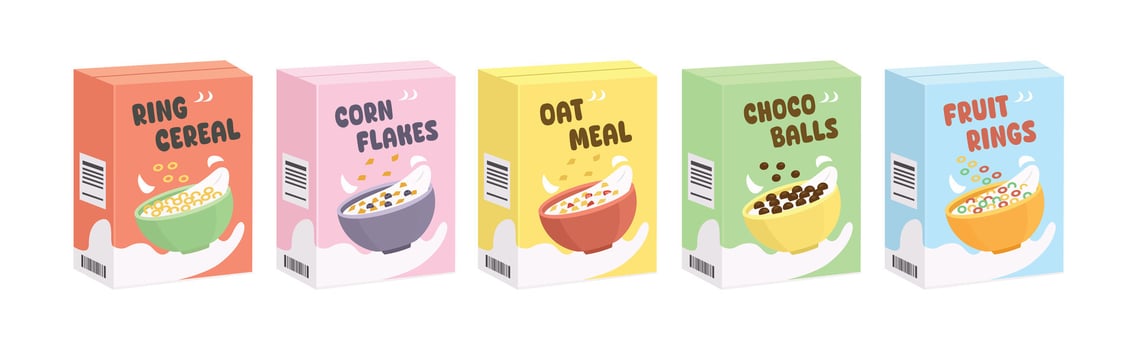 variety of cereal boxes on display vector