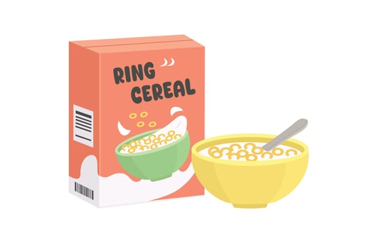 Bowl of ring cereal with spoon vector