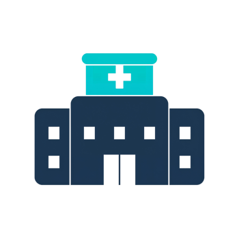 Stylized depiction of a hospital building with a prominent cross against isolated scenery png