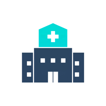 Stylized hospital facade displaying a medical cross, symbol of healthcare service and png