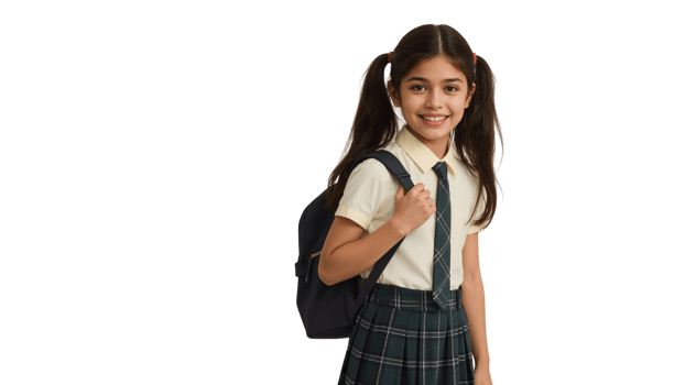 Smiling Schoolgirl Ready for Education Posing with Backpack Isolated on Transparent Backdrop png