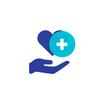 Modern health emblem featuring hand, heart, and plus sign with isolated clear canvas png