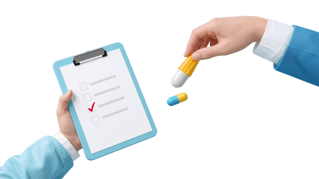 Medical professional checks medication checklist with isolated transparent background showing png