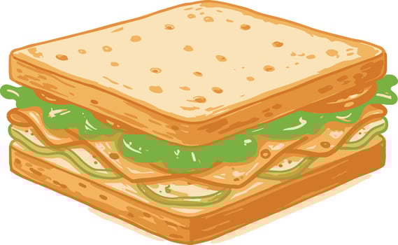 Delicious Square Sandwich with Lettuce and Filling Illustration. vector