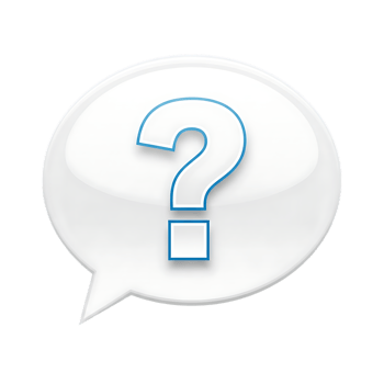 A white speech bubble with a blue question mark inside isolated on transparent background png