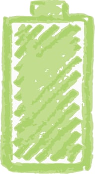 HandDrawn Green Battery Icon with Scribbled Fill. vector