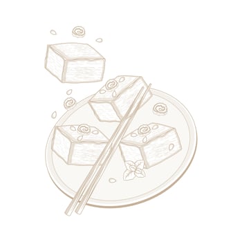 Tofu cubes with chopsticks vector