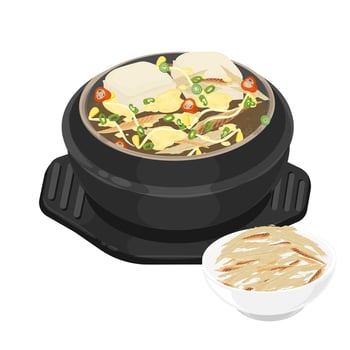 Hot soup in a black pot vector