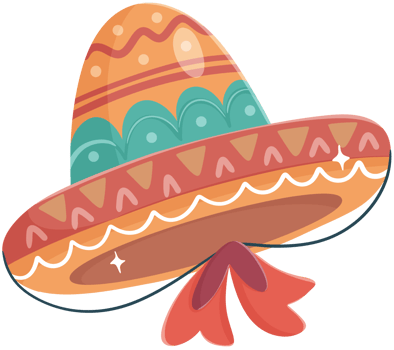 Colorful sombrero with decorative patterns and ribbons. png