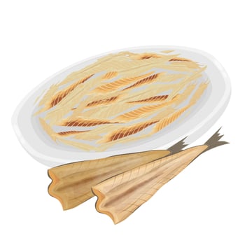 Dried fish fillets on a plate vector