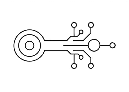 A singular digital key graphic representation showcasing a classic lock mechanism with a distinct handle presented in a solid black hue isolated on white background vector