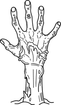 Zombie Hand Rising from Grave Line Art Illustration vector