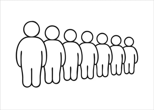 A black silhouette of a group of individuals patiently standing in a queue formation awaiting their turn isolated on white background vector