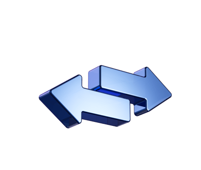 3D Metallic blue bidirectional arrow icon symbolizing exchange and transfer. 3d illustration png