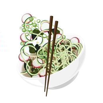 Vegetable noodle bowl with chopsticks vector