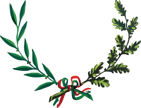 Italian national cockade with oak and laurel branches forming a crown vector
