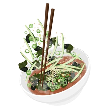 Vegan noodle bowl with greens and chopsticks vector
