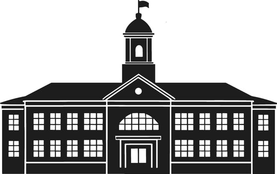 Classic School Building Silhouette with Dome and Flag vector