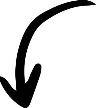 A black and white arrow pointing down vector