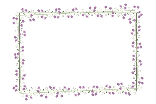 Green Rectangular Floral Border Frame With Purple Cherry Blossom vector