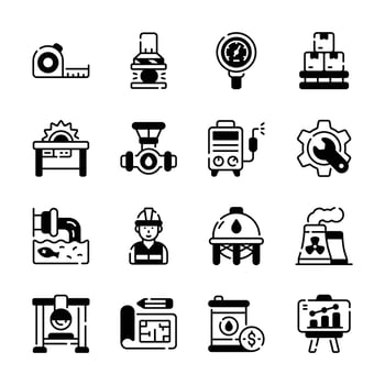 Handy pack of manufacturing and production glyph icons vector