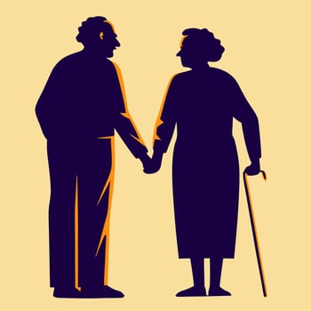 Silhouette of an elderly couple. vector
