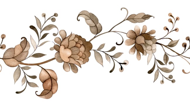 Seamless frame with brown floral ornament in vintage. vector