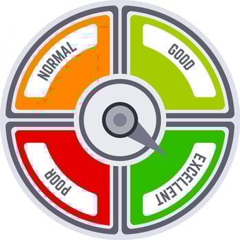 Customer satisfaction meter illustrating levels from excellent to poor, effectively indicating client feedback and service quality with a colorful gauge vector