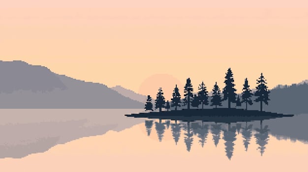 Reflection of trees in a calm lake vector