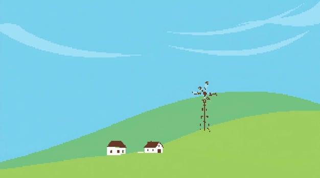 houses and windmill on a green hill vector