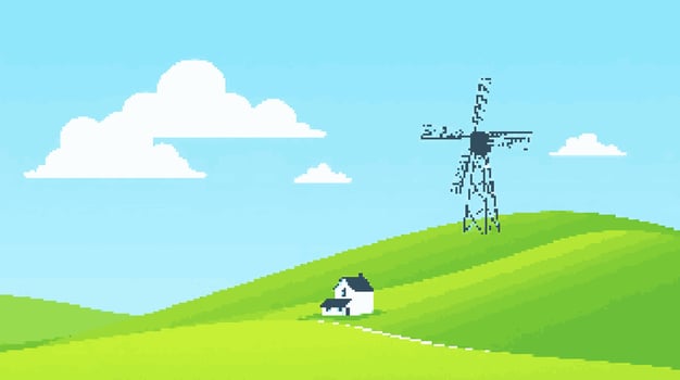 House on hills with windmill vector