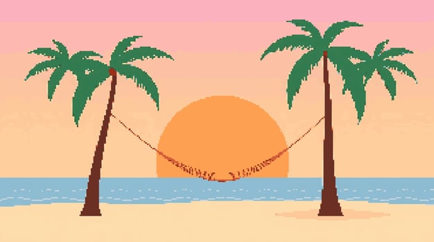 Tropical sunset with palm trees and hammock vector