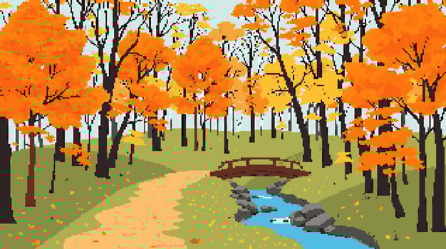 Autumn landscape with orange trees and stream vector