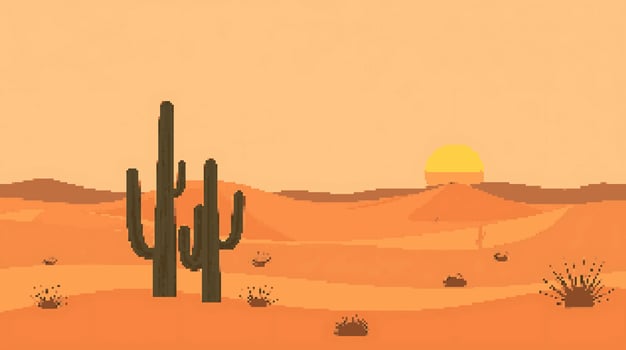 Desert landscape with cacti and sunset vector