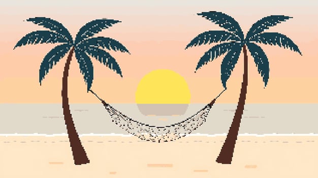 Beach with hammock and palm trees vector