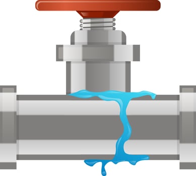 Leaking pipe with a red valve wasting water against a white background highlights plumbing issues and the importance of water conservation in everyday life vector