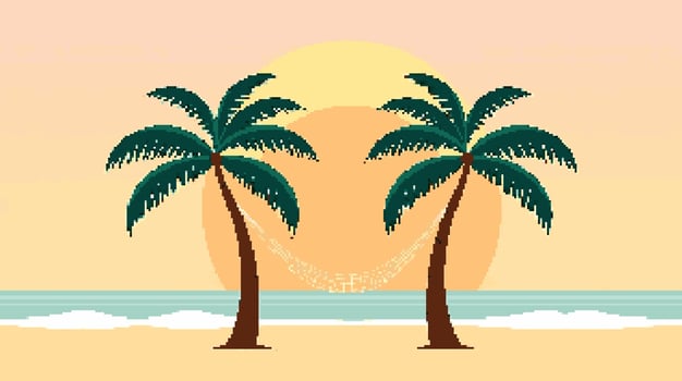 Palm trees and sunset at the beach vector