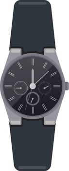 Elegant wristwatch with roman numerals marking time, featuring a black dial and dark leather strap, offering a stylish and sophisticated accessory for timekeeping vector